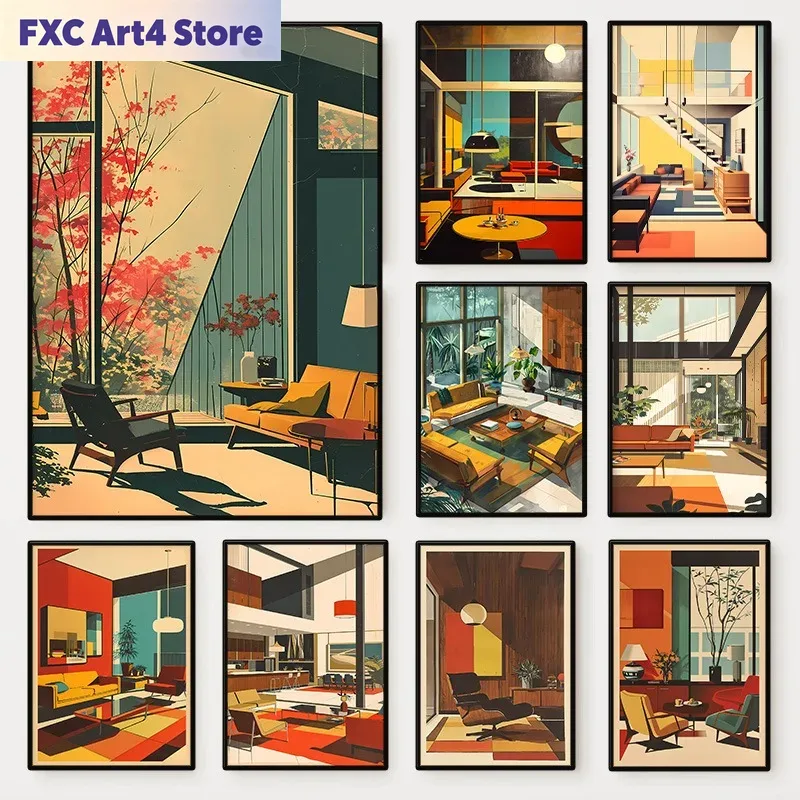 Interior Design Layout - Frameless Vintage Interior Architectural Poster Mid