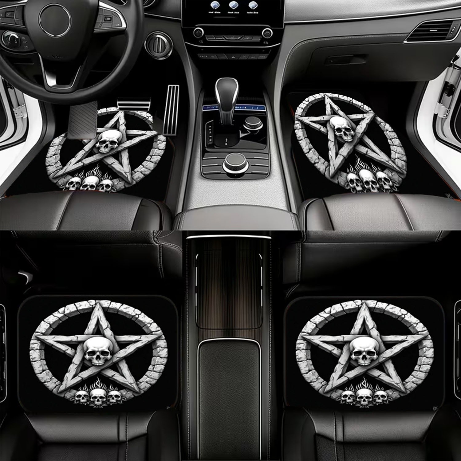 Car Floor Mats 4pcs, Skull & P - Interior Design Monochrome review and price