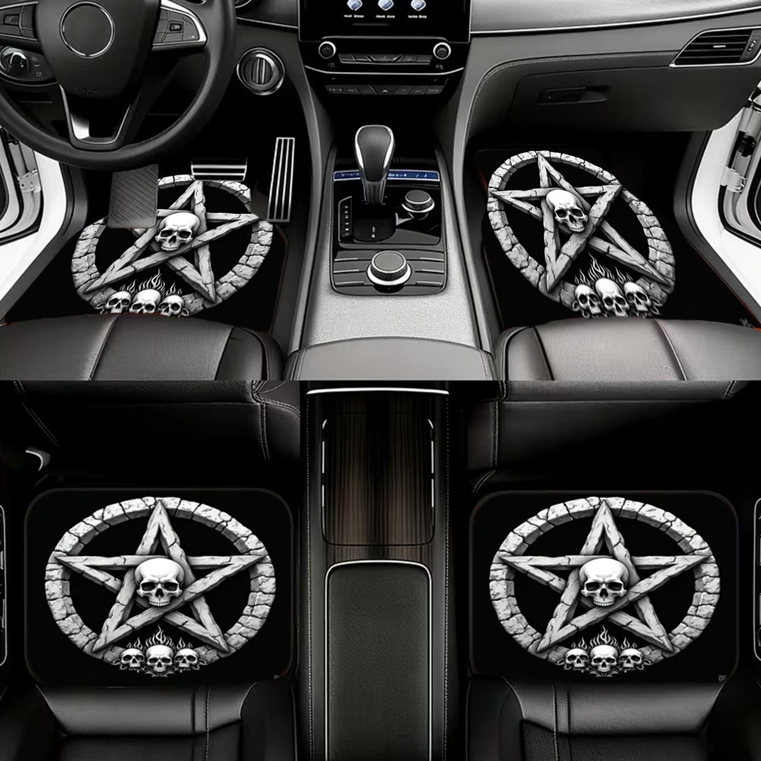 Car Floor Mats 4pcs, Skull & P - Interior Design Monochrome review and price